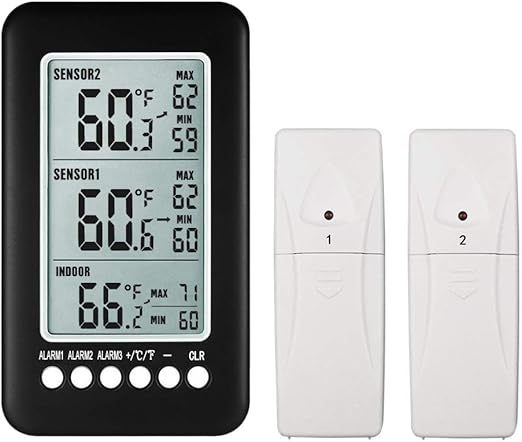 Thermometre Interieur Exterieur Sans Fil Nekan Affichage Lcd En De Temperature Et Horloge Digital Thermometre Maison Cuisine Bureau Emetteur 2 Amazon Fr Jardin