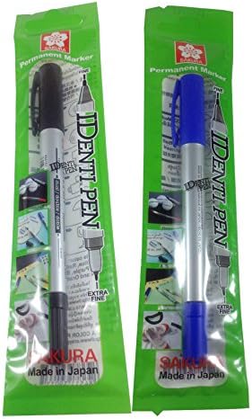 Black And Blue Permanent Marker IDenti pen Waterproof Ink Quick Drying (2pcs Black &amp; Blue)