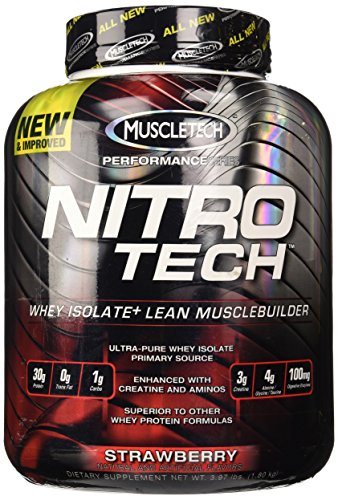NitroTech- Whey Isolate  Protein Powder,   MuscleTech  Performance Series Lean Muscle Builder, Whey Protein Formula, Strawberry 3.97LB