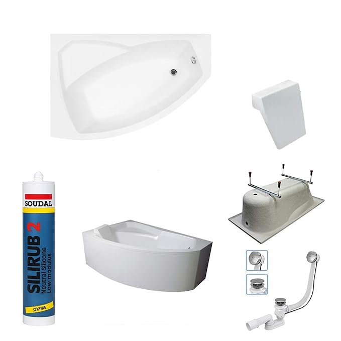 bestshop24.eu Exclusive LINE® Eckbadewanne Eckwanne Rima 140x90 cm Links mit Schürze und Kopfstütze