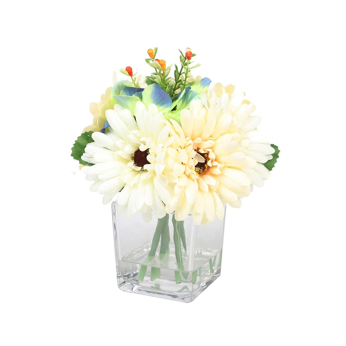 Sleepdown Halo Artificial Faux Flowers Floral Square Vase Artificial Plant for Home Office Bathroom Decor Indoor Decoration Aesthetics, Medium