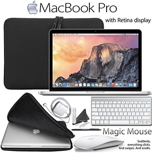 Apple MF840LL/A MacBook Pro with Magic Mouse &amp; Wireless Keyboard Bundle + Fitted Carrying Case and Cleaning Kit
