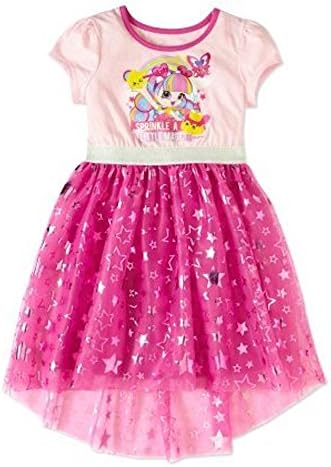 Shopkin Playwear Shopkins Shoppies Girls Sprinkle Magic Graphic Short Sleeve Mesh Dress With Foil Print Stars (Large (10-12))