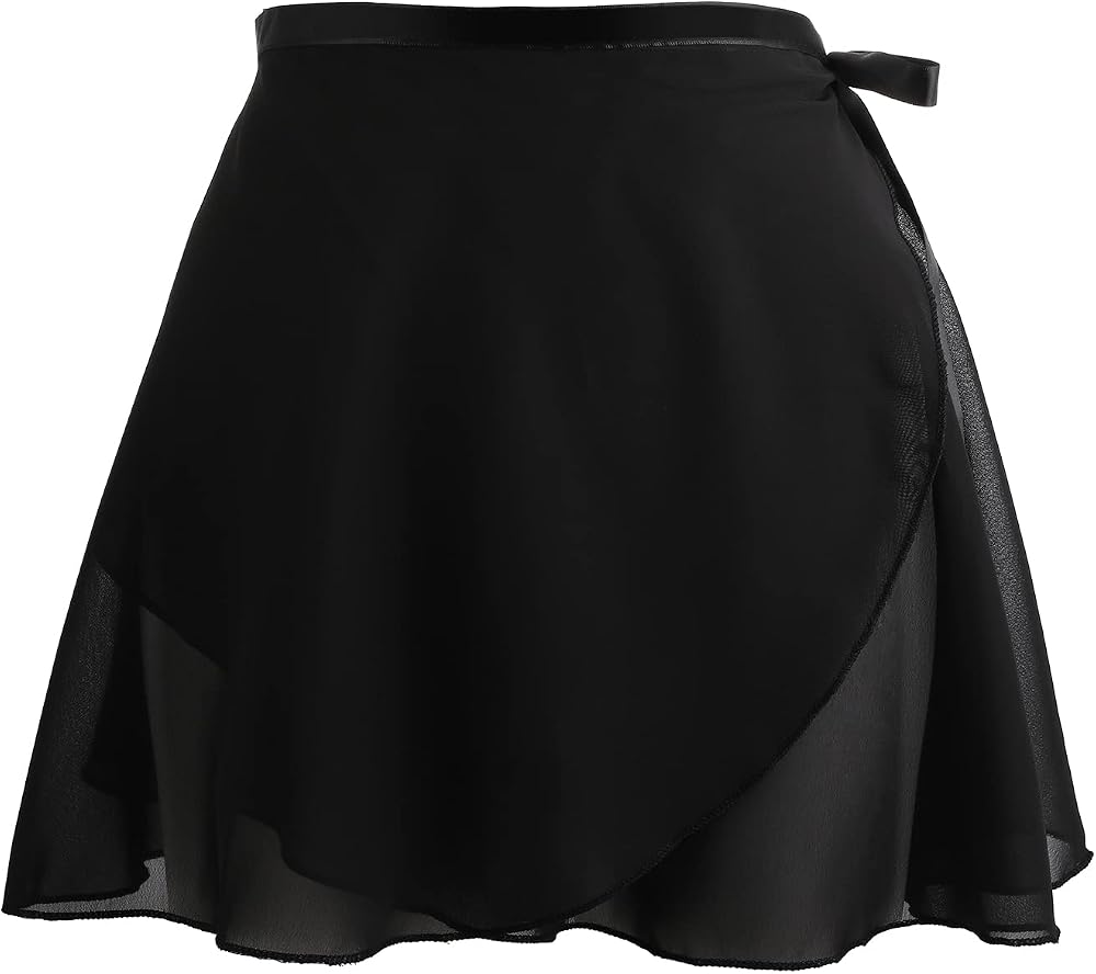 Yolev Women's Ballet Wrap Skirt Chiffon Adjustable Waist Tie Black