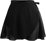 Yolev Women's Ballet Wrap Skirt Chiffon Adjustable Waist Tie Black