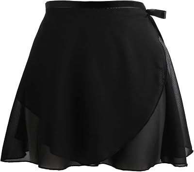 Yolev Women's Ballet Wrap Skirt Chiffon Adjustable Waist Tie Black