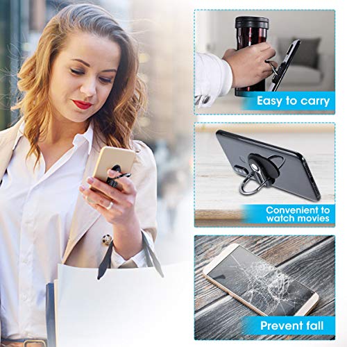 Cell Phone Ring Holder Stand, 3 in 1 Multipurpose Mobile Phone Bracket, Phone Metal Ring Holder use for Universal Car Air Vent, 360°Rotation & 90°Flip (2 Pack - Black)