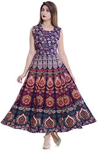 TheUrbanStreet Cotton Women's Maxi Long Semi-Stitched Fabric Jaipuri Printed