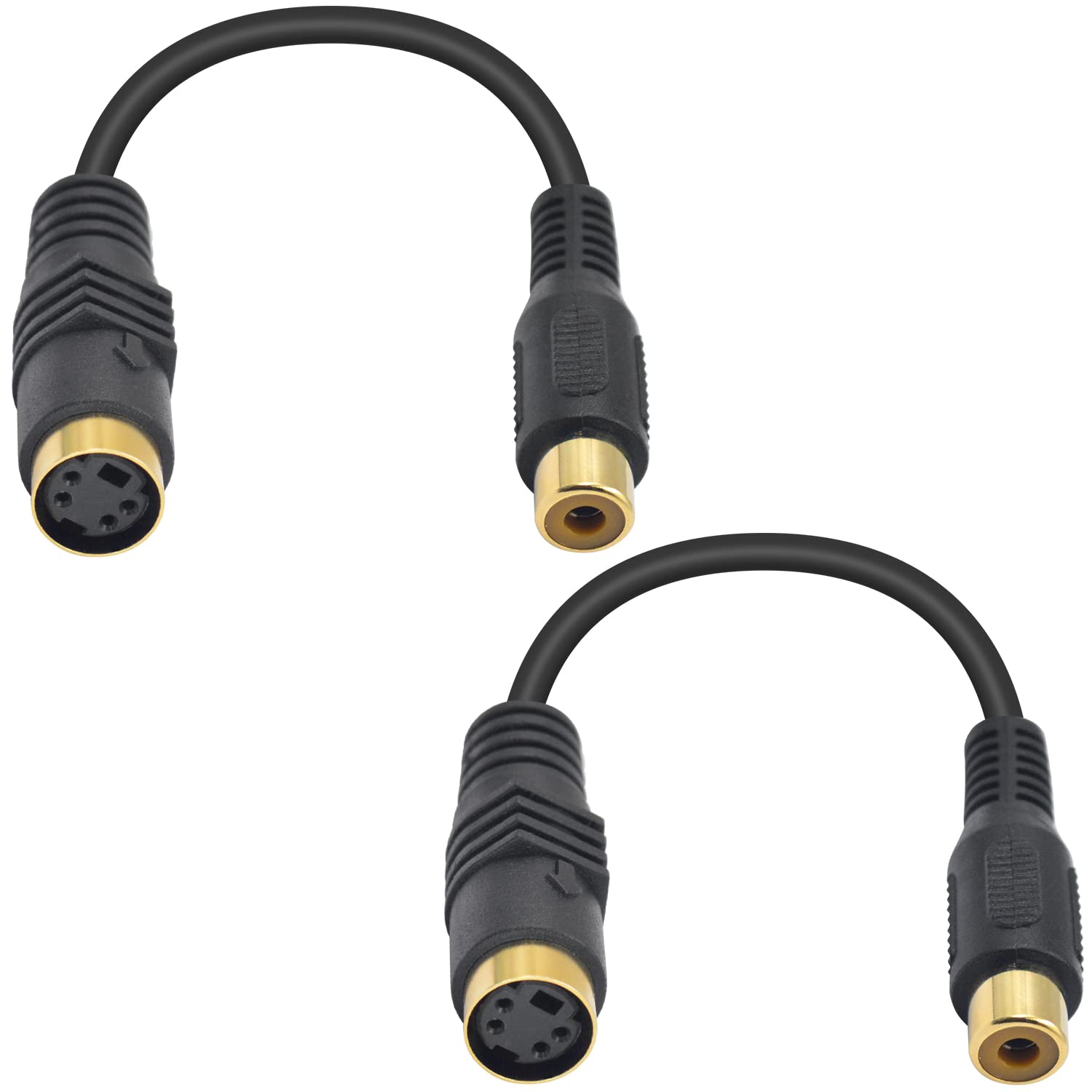 Maxhood S-Video to RCA Cable, 2Pack S Video Mini DIN 4 Pin Female to RCA Female AV Stereo Extension Cable, S Video to Composite Video Adapter for PC Computer Video AV Projector, 15cm/5.9inch