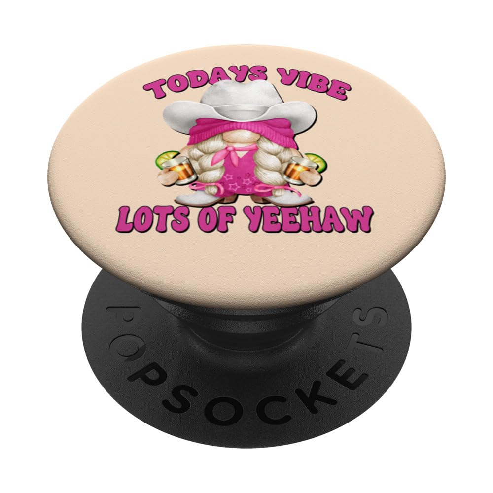 Funny Tequila Gnome Cowgirl For Women Pink Western Drinking PopSockets Swappable PopGrip