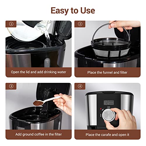 Wamife Programmable Coffee Maker, 12 Cup Drip Coffee Brewer Timer