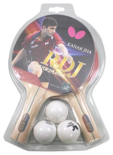 Butterfly RDJ 2 Player Table Tennis Racket & Ball Set - 2 ITTF Approved Ping Pong Paddles - Addoy Rubber and Sponge - 3 Balls