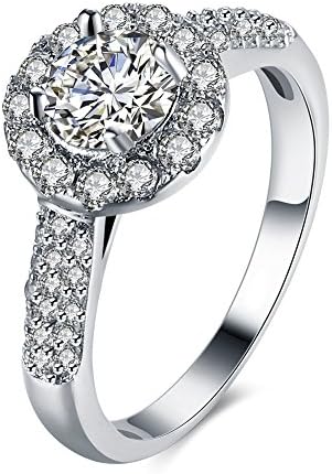 Pmany Engagement Rings Platinum White Plated Round Cubic Zirconia Diamond Wedding for Women Four Prongs (Size 8)