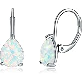 CiNily Opal Teardrop Earrings for Women Girls Hypoallergenic 14K Withe Gold Plated Dainty Opal Drop Earrings Leverback Dangle Earrings Jewelry for Sensitive Ears Mothers Gifts