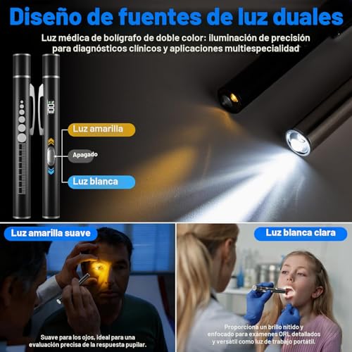 BlueYu USB Rechargeable Medical Flashlight (2 PCS), Medical Light with Pupil Indicator and Digital Display, 2 Modes Warm/White Light, Ideal for Doctors, Nurses and Nursing Students