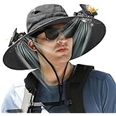 Solar Fan Hat, Wide Brim Outdoor Fishing Hat, 2 Solar Fan, With charging wind speed display, Rechargeable via Solar and USB, UPF 50+ Outdoor Fishing Hiking Gardening Summer Cooling Hat for Men Women