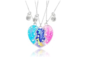 DOYYCA Friendship Necklace Best Friend Necklace for 3 Girls Magnetic Matching Heart Pendant BFF Necklaces for Sister