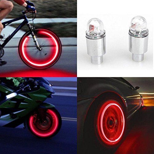 Kinrui LED Tire Valve Stem Caps Neon Light Auto Accessories Bike Bicycle Car Auto (Silver-A-Red light)