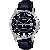 Casio MTP-V004L-1C Men's Stainless Steel Black Leather Band Black 24 Hour Dial Date Watch