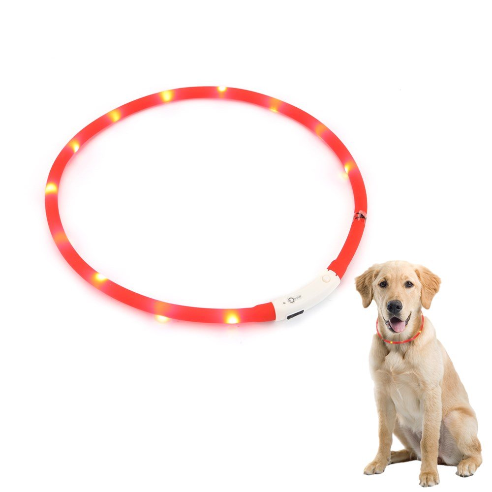 ZOGIN LED Pet Dog Collar, USB Rechargeable LED Dog Safety Flashing Light Collar-Red