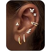 Turandoss Gold Hoop Earrings for Women, 14K Gold Plated Hypoallergenic CZ Earrings Hoop & Stud Earrings for Women, Cartilage Earring Stacks for Multiple Piercings