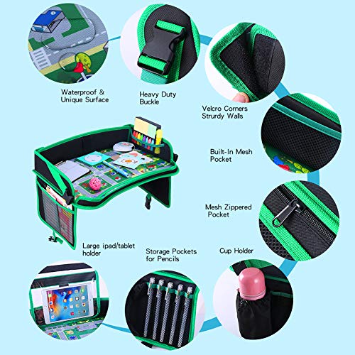 Car Seat Travel Tray, ZALALOVA Kids Waterproof Travel Tray Car Organizer with Sturdy Play Table Road Design Enables Snack Play Learn Drawing for Christmas Children Car Seats Strollers & Air Travel