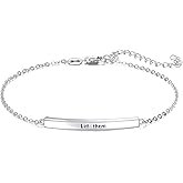 VONALA Inspirational Bar Bracelet Sterling Silver Small Motivation Charm Bracelet Minimalist Jewelry Gifts for Women