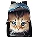 Datomarry Funny Cat Printed Personalized Denim Book Bag Casual Backpack Daypack for School