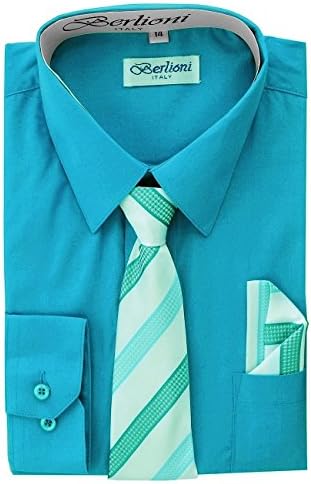 Boy's Dress Shirt, Necktie, and Hanky Set - Turquoise, Size 8