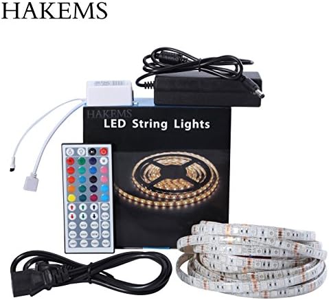 Hakems Led Strip Lights Kit, 5M Waterproof 5050 SMD RGB LED 44 Key Remote Controller Flexible Strip Colour Changing Lights 300 leds strip Kit For Lightning or Decoration?
