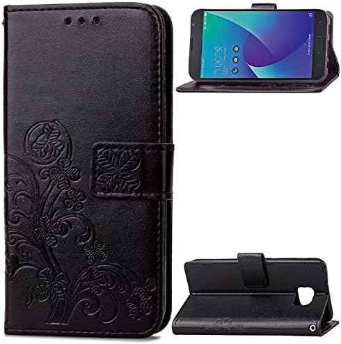 Asus Zenfone V V520KL Case,HAOTP Kickstand Feature PU Leather Wallet Case Floral Butterfly Lucky Flowers Embossed Flip Protective Cover Case Credit Cards Pocket for Asus Zenfone V V520KL (5.2") Black