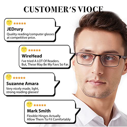 EYESPEX 3 Pack Reading Glasses for Men Lightweight Metal Rectangle Semi