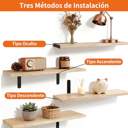 Konicoo 6 PCS Estante Flotante, Repisas Flotantes De Pared 40 * 15cm, Repisas Flotantes Soporta hasta 10 Kg,Repisa Flotantes Montadas,Faciles De Instalar,para Almacenar Articulos y Decorar