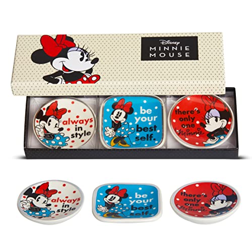 Disney Minnie Mouse Trinket Dish Set - Ring Jewelry Tray - Mini Ceramic Trinket Trays, 3-Piece Trinket Holder Gift Set