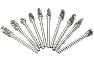 Oudtinx 10pcs 1/8" Shank Tungsten Steel Solid Carbide Rotary Files Diamond Burrs Set Fits Rotary Tool for Woodworking Drilling Carving Engraving