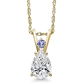 Gem Stone King 14K Yellow Gold DEF Lab Grown Diamond and Blue Tanzanite Pendant Necklace for Women | 0.55 Cttw | Gemstone April Birthstone | Pear Shape 7X5MM | With 18 Inch Chain