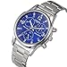 Han Shi Watch, Mens Fashion Crystal Stainless Steel Analog Quartz Wristwatch Simple Clock (Large, Blue)