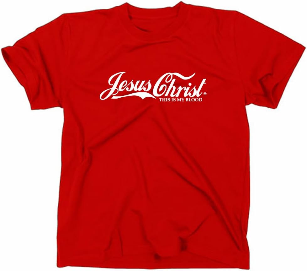 styletex23 Jesus Christ TShirt Fun with CocaCola Writing, red, Medium