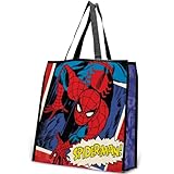 Vandor 26173 Marvel Spider-man Large Recycled Shopper Tote, Red, Blue, White, Yellow, and Black