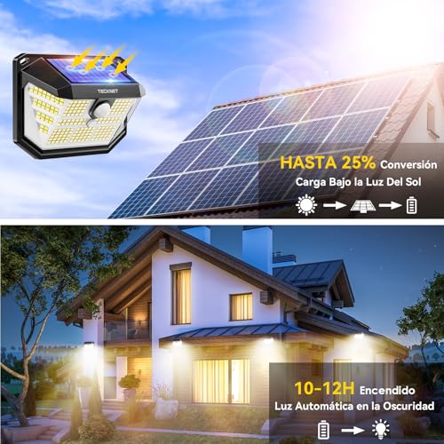 TECKNET Outdoor Solar Light, 231 LED/300° Illumination (Illuminates 35㎡) High Brightness Solar Lights with Motion Sensor, 3 Modes IP65 Waterproof Solar Led Spotlights for Garden, Garage, Patio, 4 Pack