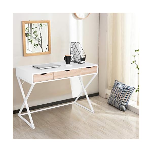 WOLTU Schreibtisch WeiÃ mit 3 Schubladen - Stahl-Holz Computertisch fÃ¼r Arbeitszimmer/Studio - 110x50x75cm – Bild 3