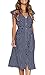 MITILLY Women's Boho Polka Dot Flutter Short Sleeve V Neck Button Down Swing Midi Dress with Pockets Small Dark Blue