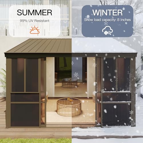 Aoxun 10x12FT Aluminum Solarium Sunroom Kit with Steel Roof & Sliding Doors, Modern Lean-to Gazebo for Patio & Deck image 23