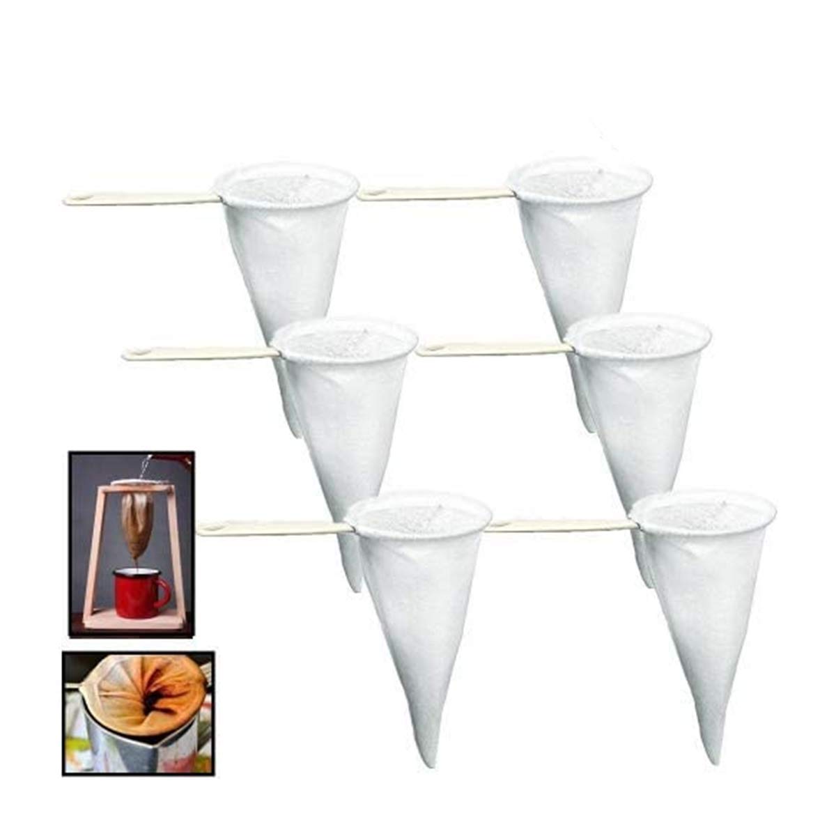 Pack of 6 Colador Cafe Cloth Coffee Tea Strainer, Lot of Strainers in Bulk, Strainer Filter Cloth Mesh, with Plastic Handle