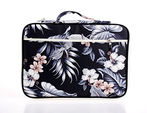 Lazyaunti Zipper Portfolio Organizer A4 Note Pouch-Waterproof Document Bags/Zipper Binder/Paper Case for 12.5" Mac,Tablet,Pens,washi Tape,Journals,Sketch Books(Hibiscus White)