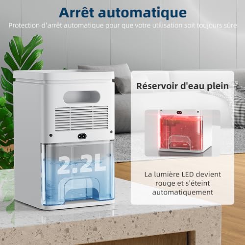 Electric Home Dehumidifier Anti Mould 2200 ml Portable – Ultra Quiet, Timer 2-12 h, Automatic Shut-off | 7 Colours LED | for Bathroom, Bedroom, Wardrobe (Pink)