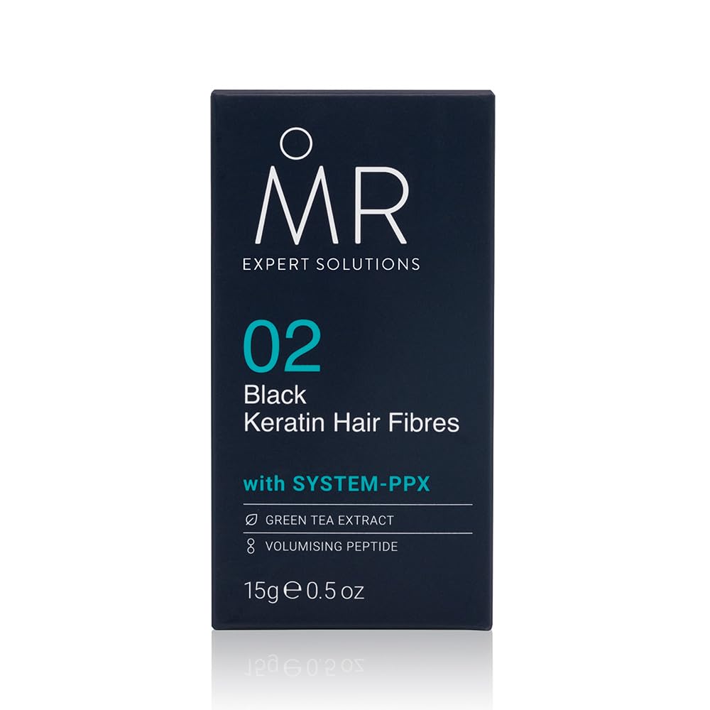 MR Hair Fibres Black, Natural Men's Hair Building Fibre with Keratin and System PPX + Green Tea Extract for Hair Growth, Conceals Thinning and Balding Hair, 15 ml