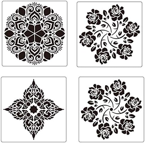 MASIKI Journal Stencils Plastic Planner Templates Mandala Stencil Art Template Set Hollow Plastic Painting Template (13x13cm, Multicolor) (15.2x15.2cm, Multicolor)