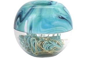 MULTIBEY 1.1” Gold & Turquoise Paper Clips Plastic Coated Metallic Paperclip Bookmark with Cute Blue-Green Magnetic Holder Home Office Supplies Desk Workspace Decors Stationery Gift Idea