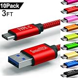 [10 PACK] - Assorted Colors 3FT USB Type C Cable Nylon Braided Charging Charger Cord Cable Data Sync for Samsung Galaxy S8,Note 8,GooglePixel,LG v20 v30,Nexus 6P,Nintendo Switch,Macbook